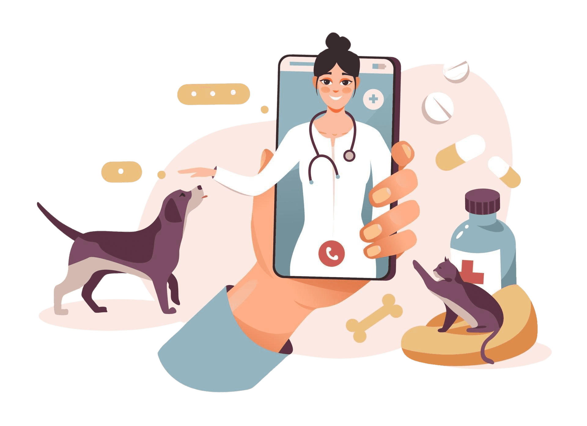 Veterinarian on live call with pet parents